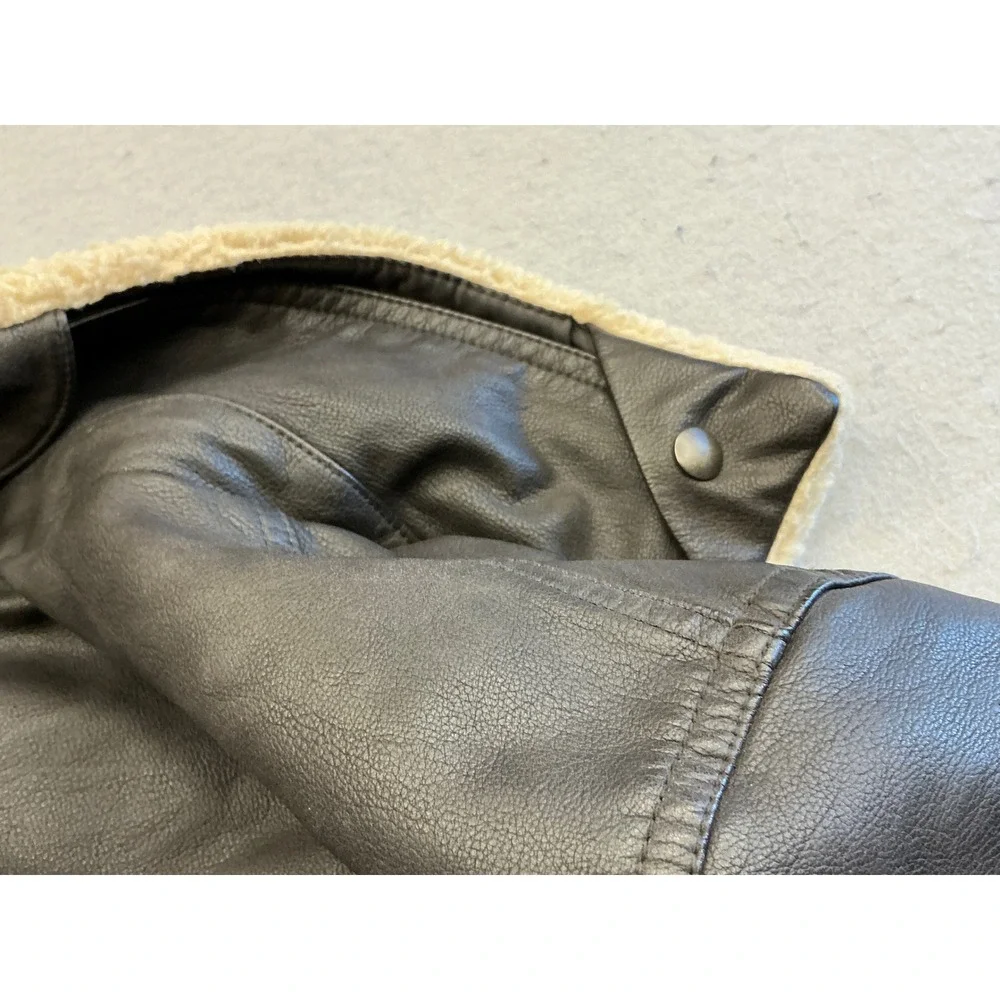 Levi's Faux Leather Trucker Jacket Sherpa Collar Brown Mens Size S Trucker Style